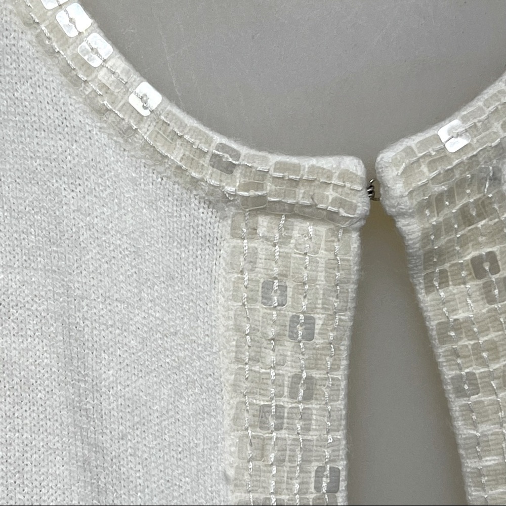 DESIGNERS ORIGINALS Sweater Cardigan Open Split Cream Shimmer Trim Size M - Picture 4 of 12